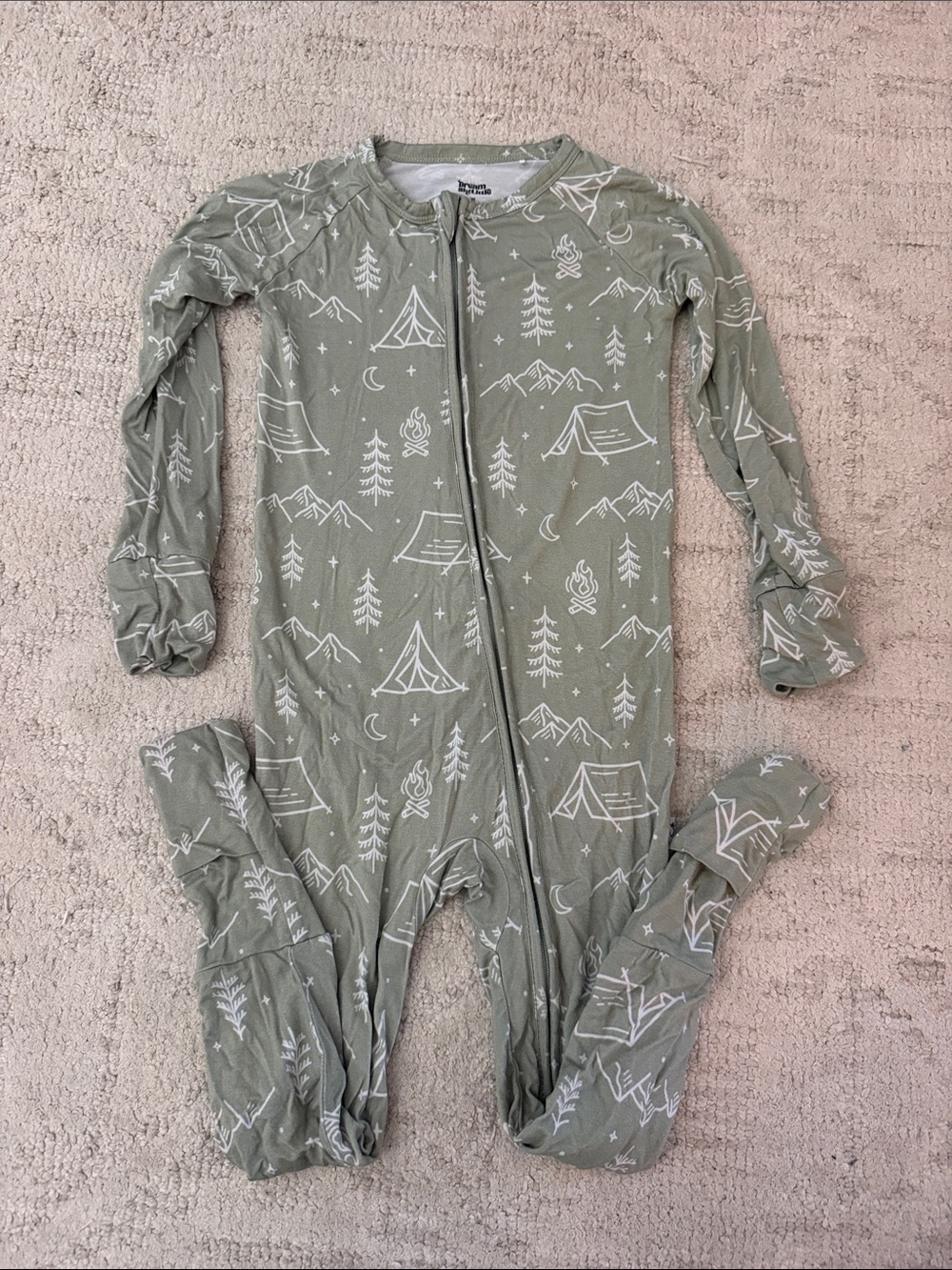DreamBigLittle Co. Sage Green Camping-Print Footed One-Piece for Kids